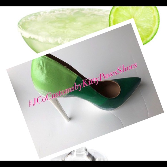 Women Green Margarita Custom Heels w/White Glitter - Picture 4 of 8
